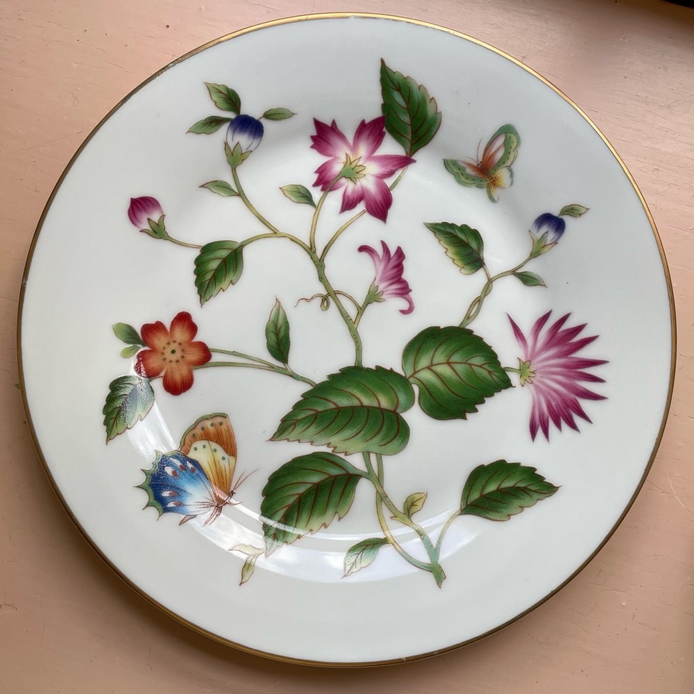 Andrea by Sadek vintage porcelain plate with gold trim. Flowers & butterflies 8”